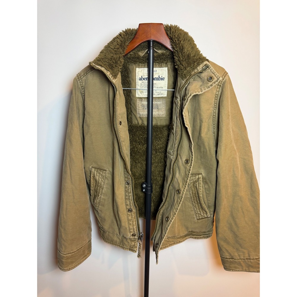Abercrombie Adirondack Jacket Olive Green Sherpa Lined Canvas Utility Coat XL